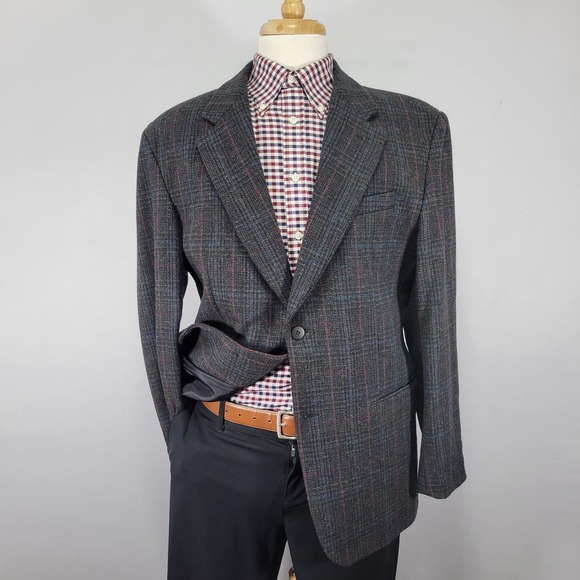 Marco Fashion Men's Tweed Sport Coat Blazer Two Button Gray Plaid Wool blend 42R